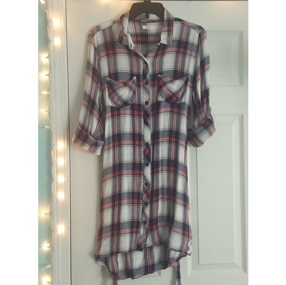 Flannel Tie-Front Shirt Dress - Picture 3 of 5